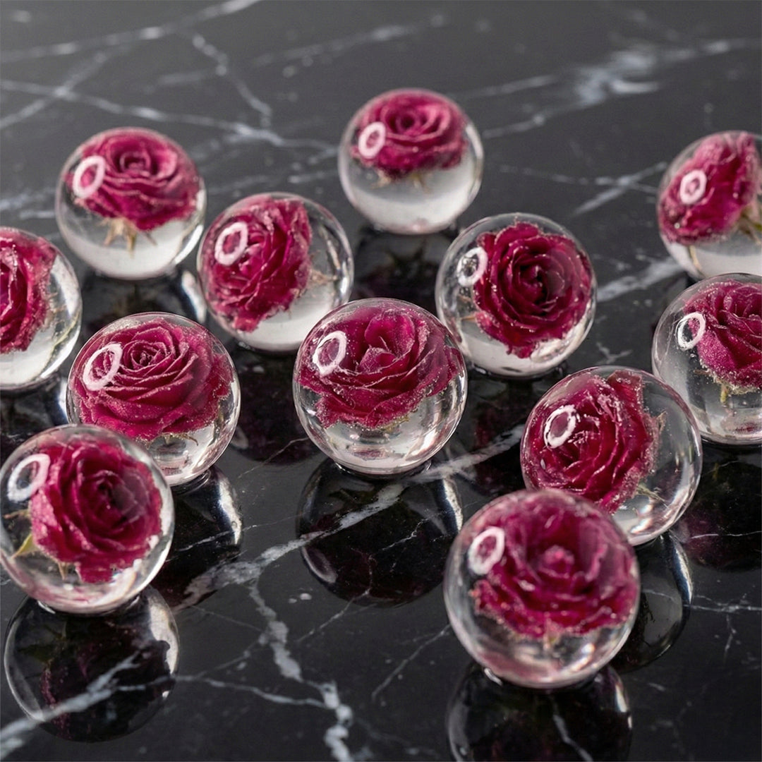 Details in Luxury Combo: 25 Rose-Infused Moon Balls and 25 Engraved Cubes